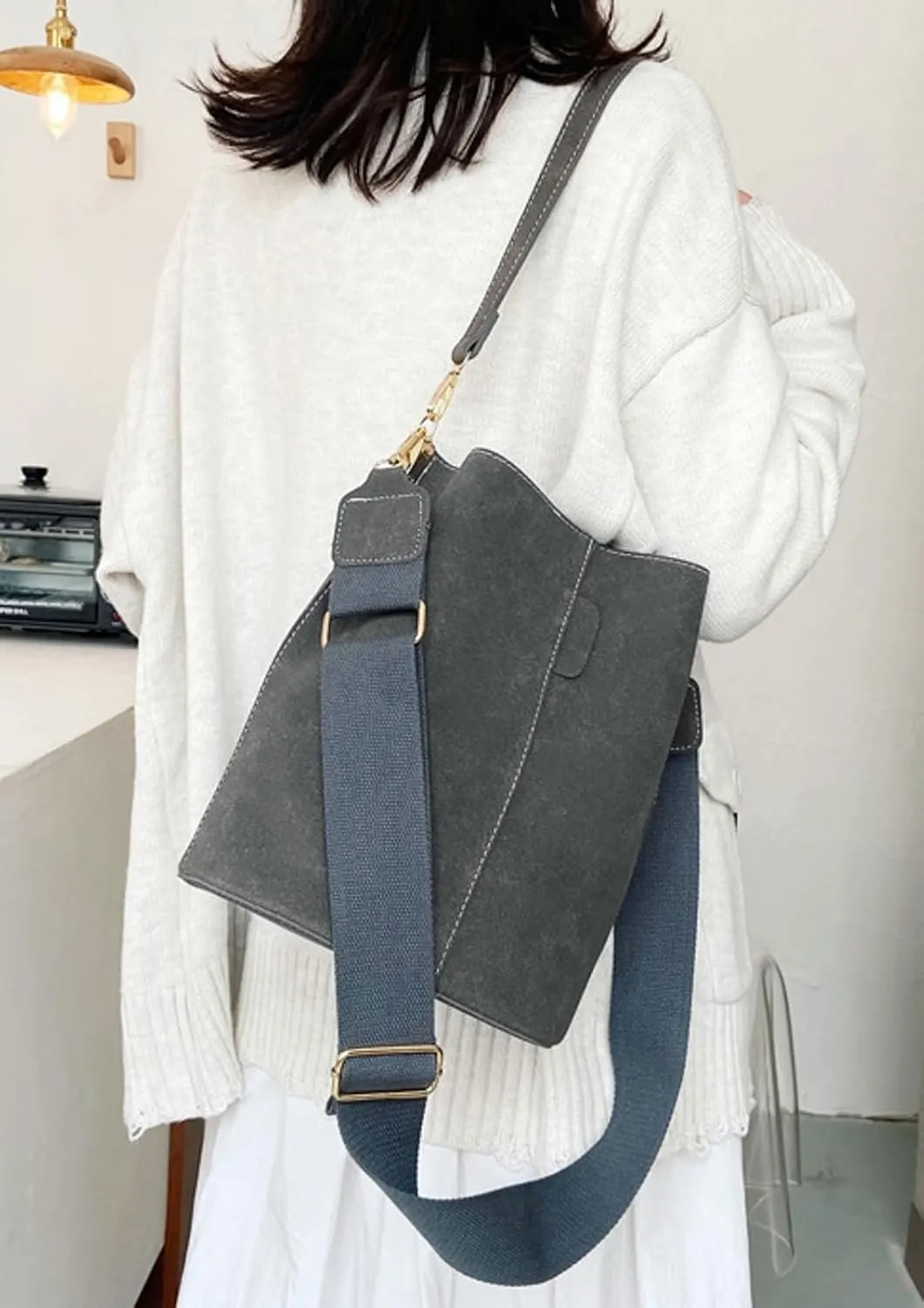Suede Bucket Bag for Women 2024 Fall Fashion Suede Work Tote Bag Suede Crossbody Bag Brown Suede Handbag
