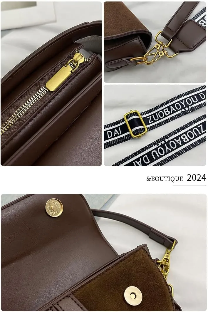 Suede Saddle Bag with Guitar Strap Suede Shoulder Crossbody Bag Vintage Suede Saddle Handbag Suede Hobo Tote Bag