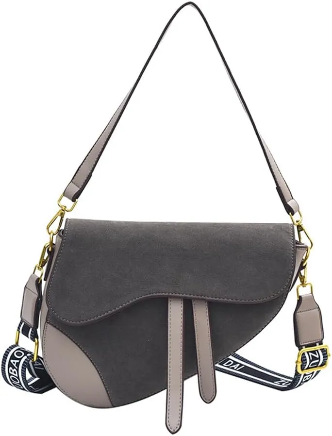 Suede Saddle Bag with Guitar Strap Suede Shoulder Crossbody Bag Vintage Suede Saddle Handbag Suede Hobo Tote Bag