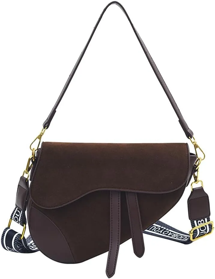 Suede Saddle Bag with Guitar Strap Suede Shoulder Crossbody Bag Vintage Suede Saddle Handbag Suede Hobo Tote Bag