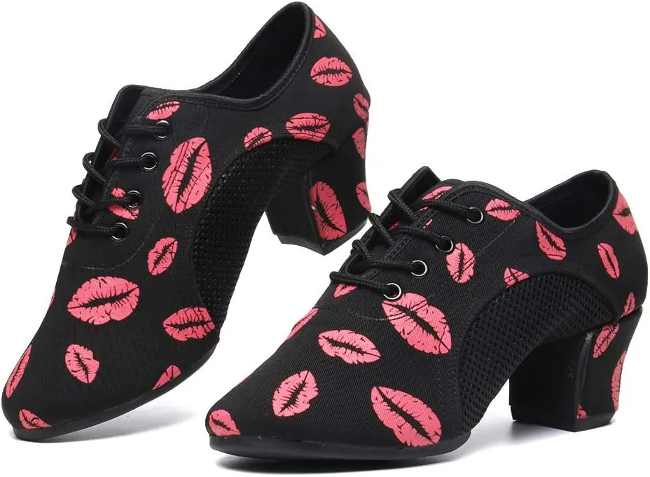 SWDZM Men&Women Ballroom Dance Shoes Lace-up Closed Toe Latin Modern Performance Dance Practice Teaching Shoes,Model KCNJ