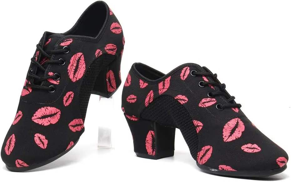 SWDZM Men&Women Ballroom Dance Shoes Lace-up Closed Toe Latin Modern Performance Dance Practice Teaching Shoes,Model KCNJ