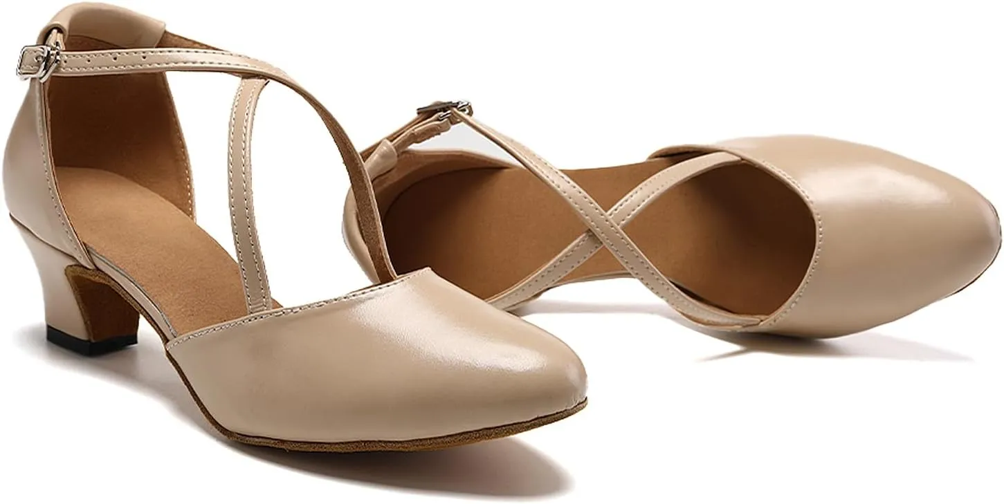 SWDZM Women Ballroom Dance Shoes Closed Toe Latin Salsa Cross Strap Tango Character Dance Shoes
