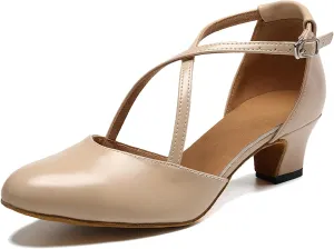 SWDZM Women Ballroom Dance Shoes Closed Toe Latin Salsa Cross Strap Tango Character Dance Shoes