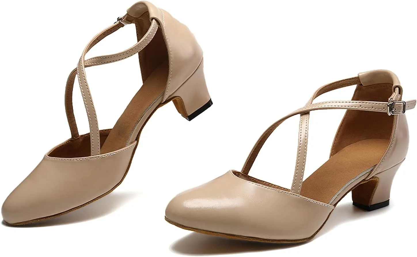 SWDZM Women Ballroom Dance Shoes Closed Toe Latin Salsa Cross Strap Tango Character Dance Shoes