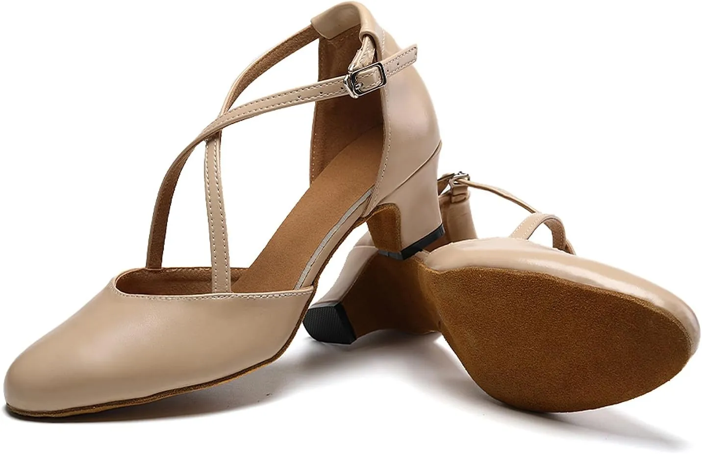SWDZM Women Ballroom Dance Shoes Closed Toe Latin Salsa Cross Strap Tango Character Dance Shoes