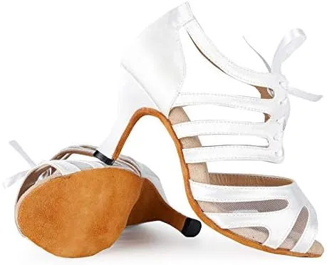 SWDZM Women's Latin Dance Shoes Satin Professional Ballroom Salsa Practice Performance Dance Shoes,Model-YCL433,