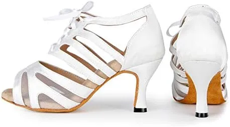 SWDZM Women's Latin Dance Shoes Satin Professional Ballroom Salsa Practice Performance Dance Shoes,Model-YCL433,