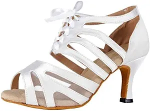 SWDZM Women's Latin Dance Shoes Satin Professional Ballroom Salsa Practice Performance Dance Shoes,Model-YCL433,