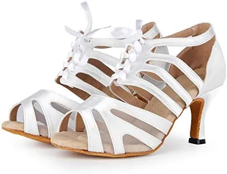 SWDZM Women's Latin Dance Shoes Satin Professional Ballroom Salsa Practice Performance Dance Shoes,Model-YCL433,