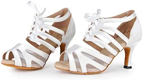 SWDZM Women's Latin Dance Shoes Satin Professional Ballroom Salsa Practice Performance Dance Shoes,Model-YCL433,