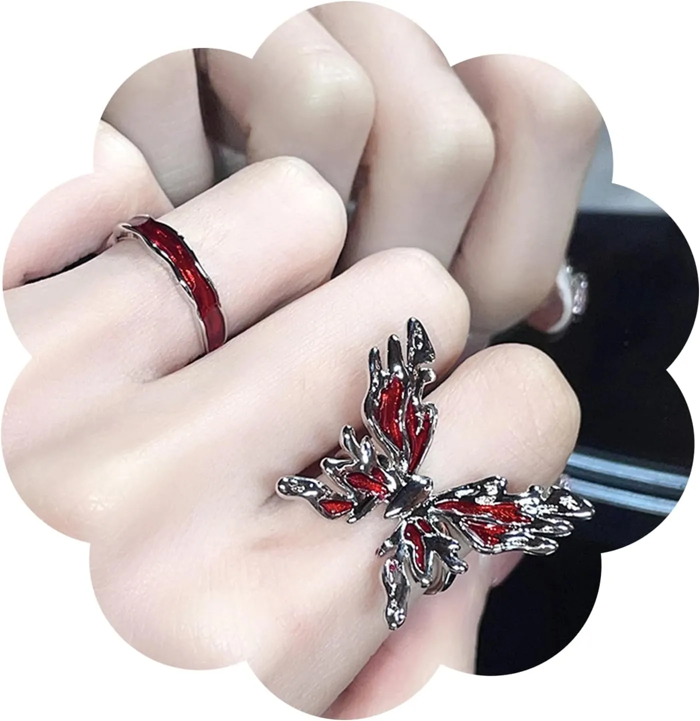 Taoqiao 2pcs Red Butterfly Ring Women Adjustable Fine Ring Statement Ring Birthstone Rings Gift Jewelry For Women