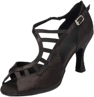 TDA Women's Peep Toe Ankle Strap Cut-out Satin Tango Salsa Latin Chacha Ballroom Dance Wedding Shoes