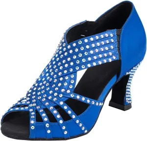 TDA Womens Zipper Mid Heel Blue Satin Crystals Latin Modern Salsa Tango Ballroom Wedding Dance Shoes 10 M US