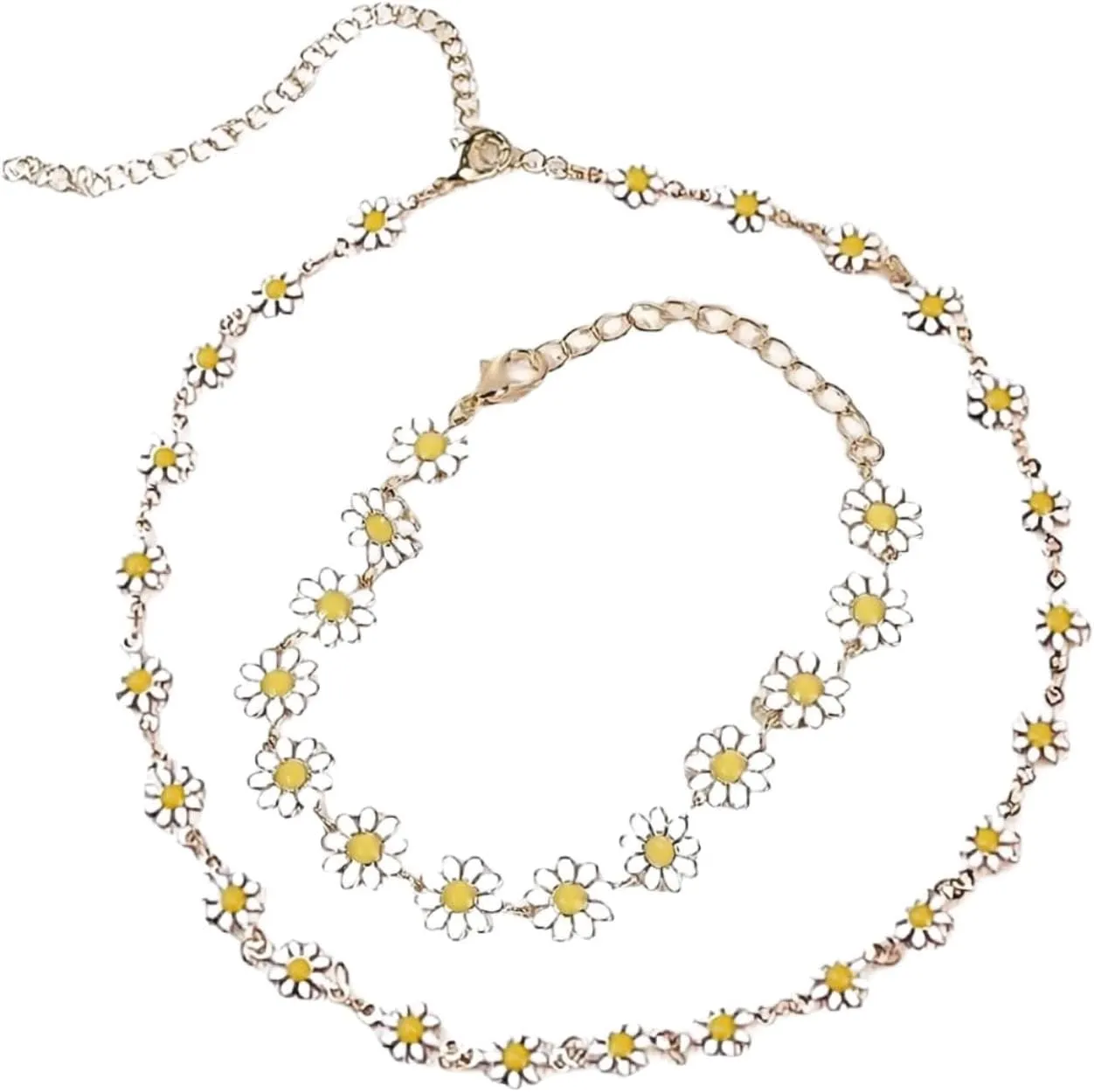 tenghong2021 Daisy Flower Necklace Bracelet for Women Bohemian Enamel Handmade Adjustable Gold Daisy Choker Necklace Bracele Spring Sunflower Daisy Bracelet for Women Party Beach Gifts Jewelry