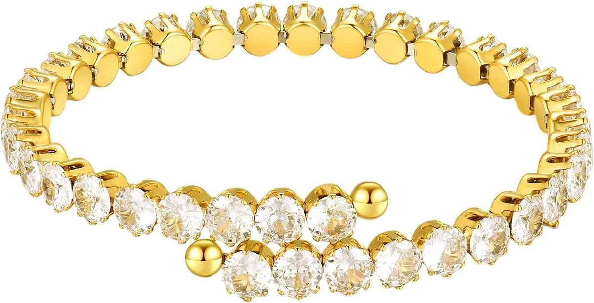 Tennis Bracelet For Women |18K Gold Plated Cubic Zirconia Classic Tennis Bracelet | Gold Bracelets for Women | Trendy Jewelry Valentine's Day Birthday Gift