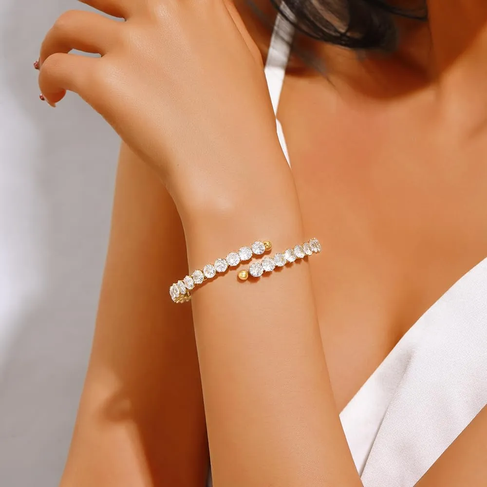 Tennis Bracelet For Women |18K Gold Plated Cubic Zirconia Classic Tennis Bracelet | Gold Bracelets for Women | Trendy Jewelry Valentine's Day Birthday Gift