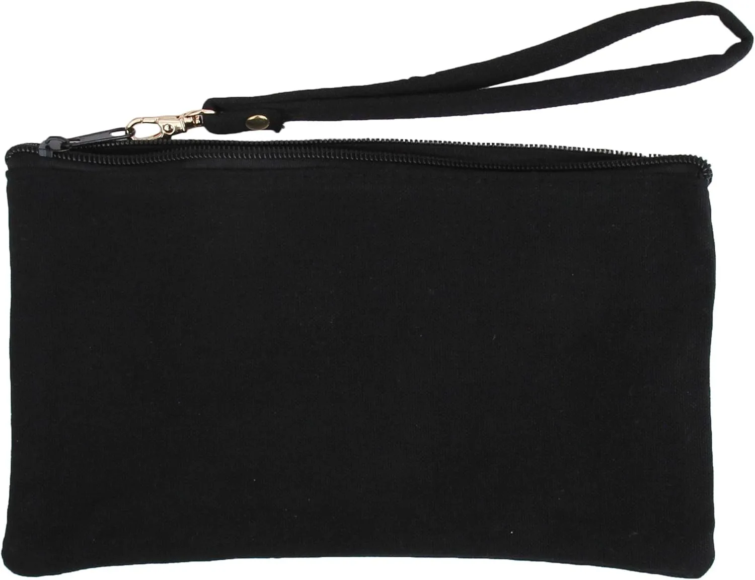 Threadart Cotton Canvas Small Wristlet Bag Make-up Organizer Makeup Bag - 100% Cotton Heavy Duty Canvas 5"x9" - Black