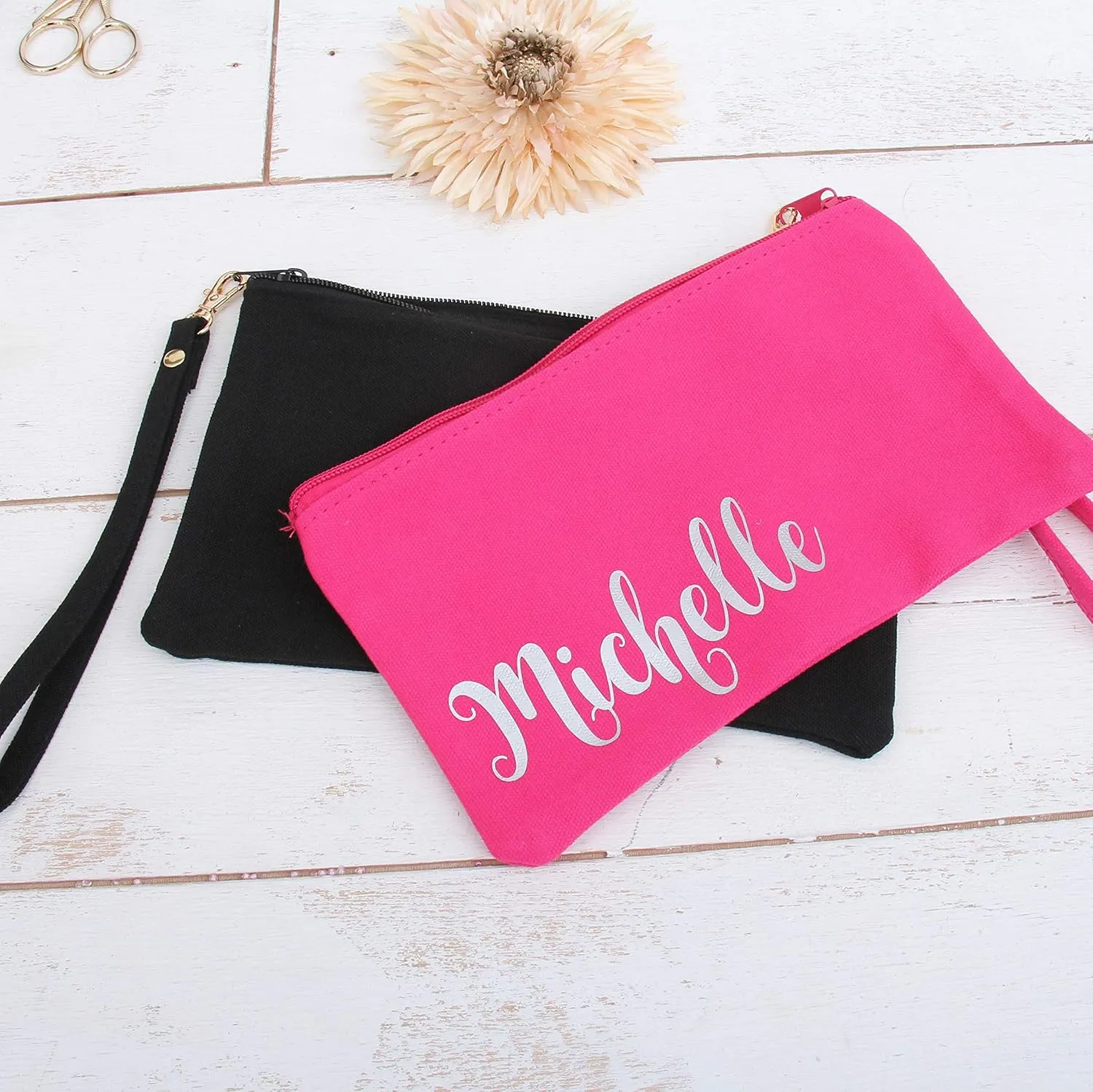 Threadart Cotton Canvas Small Wristlet Bag Make-up Organizer Makeup Bag - 100% Cotton Heavy Duty Canvas 5"x9" - Pink