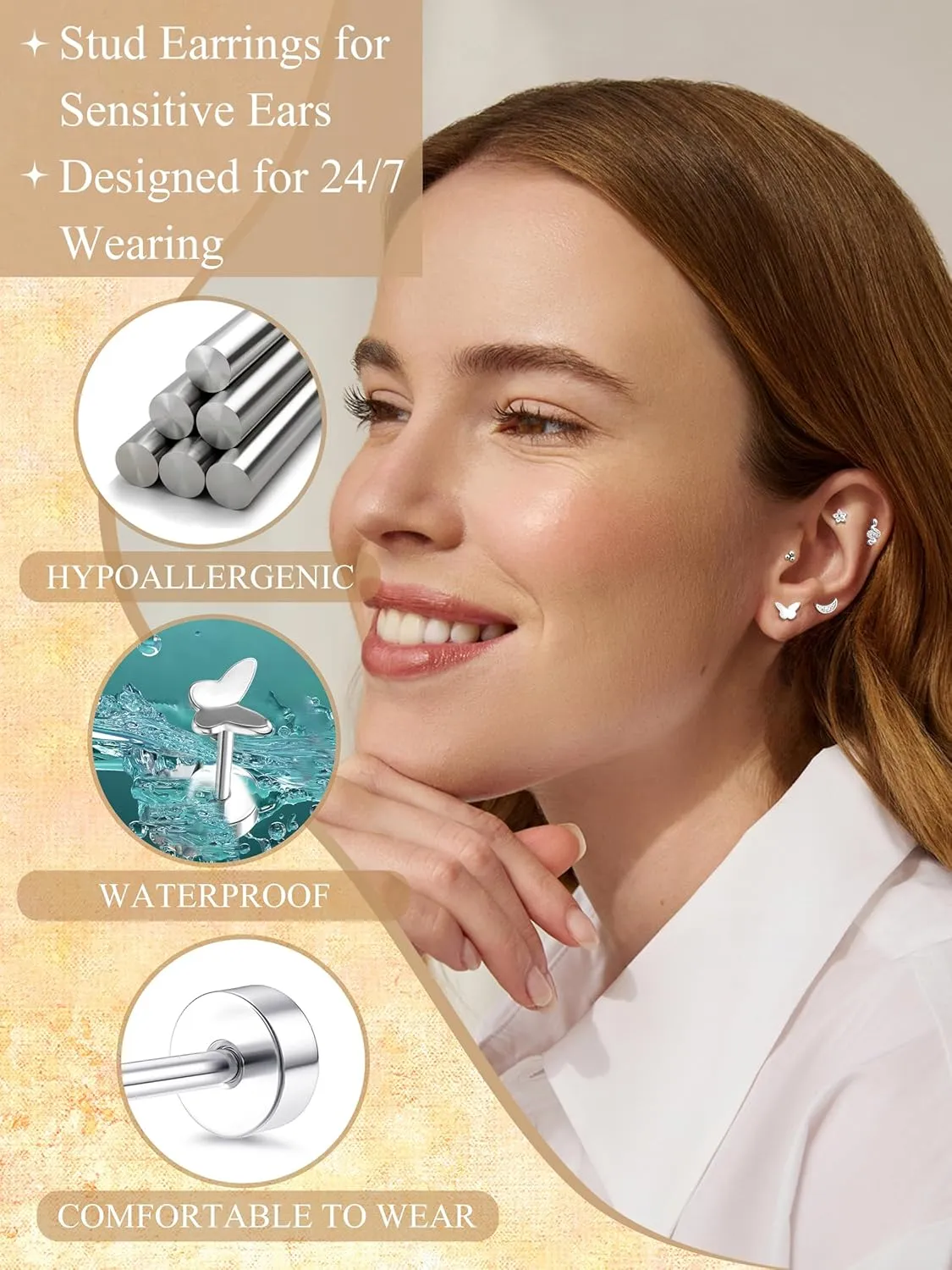 Thunaraz 24Pcs Surgical Steel Stud Earrings for Women Men 20G Tiny Cartilage Earrings Stud Small Snake Moon Star Butterfly Flower Hypoallergenic Screwback Flat Back Stud Earrings Piercing Jewelry