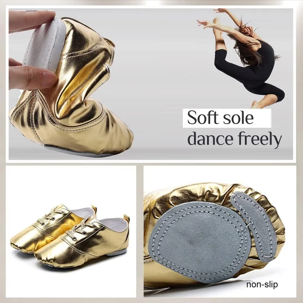 TINRYMX Jazz Shoes PU Leather Lace-up Elastic Slip On Split Sole Jazz Shoe for Women&Men Dance Shoes,Model TJ-Jazz
