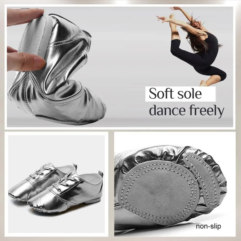 TINRYMX Jazz Shoes PU Leather Lace-up Elastic Slip On Split Sole Jazz Shoe for Women&Men Dance Shoes,Model TJ-Jazz