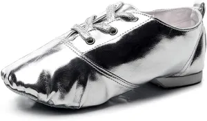 TINRYMX Jazz Shoes PU Leather Lace-up Elastic Slip On Split Sole Jazz Shoe for Women&Men Dance Shoes,Model TJ-Jazz