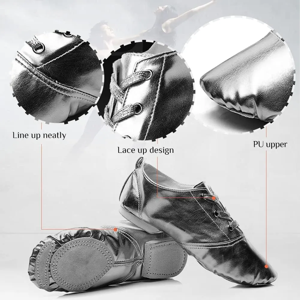 TINRYMX Jazz Shoes PU Leather Lace-up Elastic Slip On Split Sole Jazz Shoe for Women&Men Dance Shoes,Model TJ-Jazz