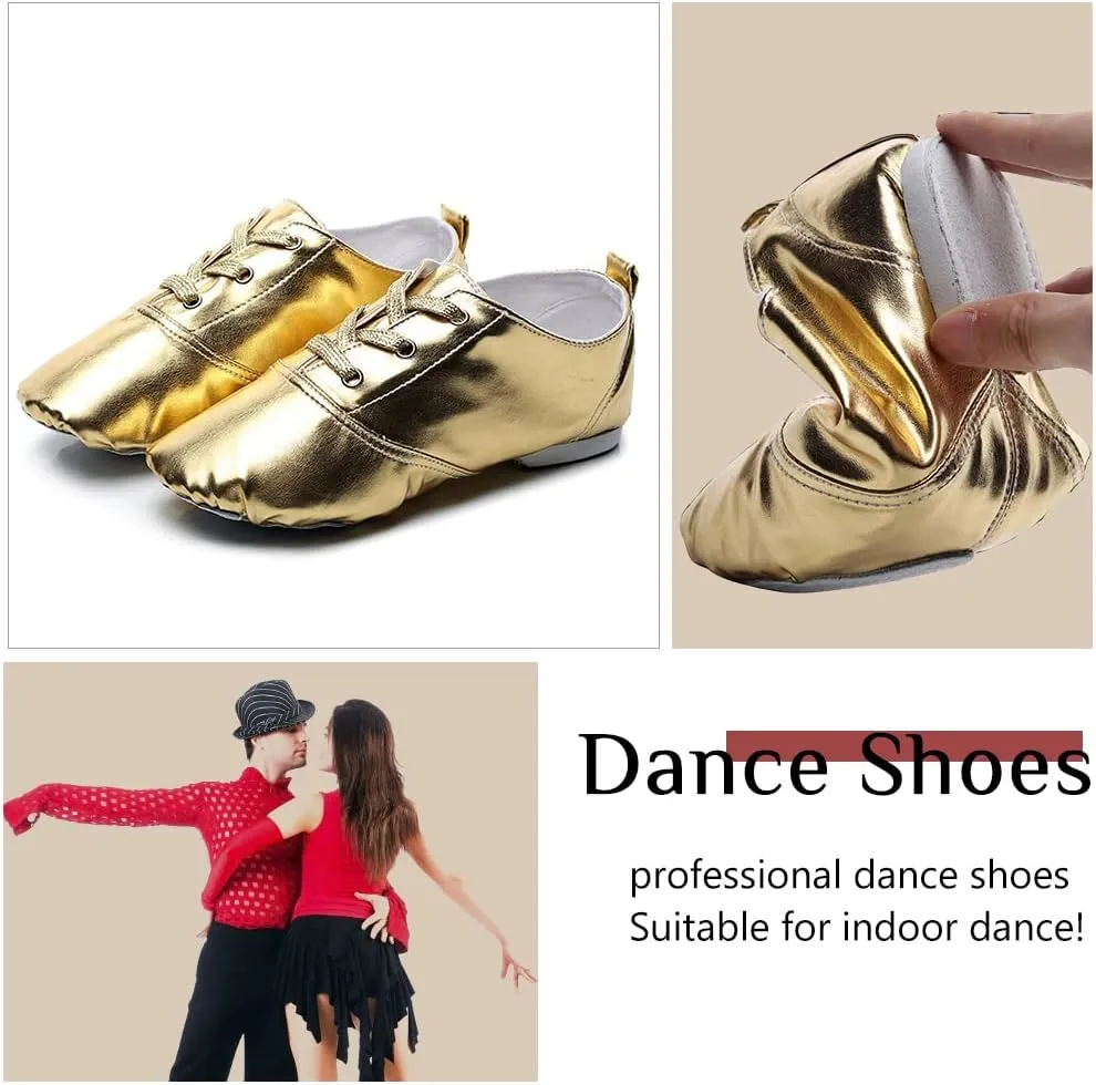 TINRYMX Jazz Shoes PU Leather Lace-up Elastic Slip On Split Sole Jazz Shoe for Women&Men Dance Shoes,Model TJ-Jazz