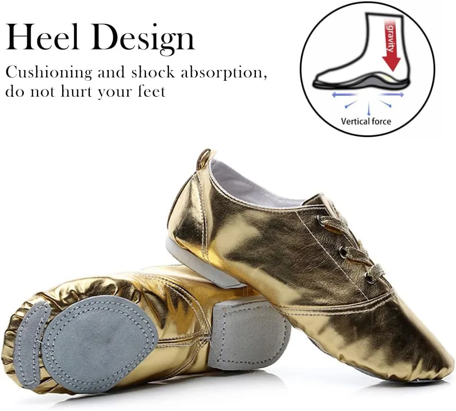 TINRYMX Jazz Shoes PU Leather Lace-up Elastic Slip On Split Sole Jazz Shoe for Women&Men Dance Shoes,Model TJ-Jazz