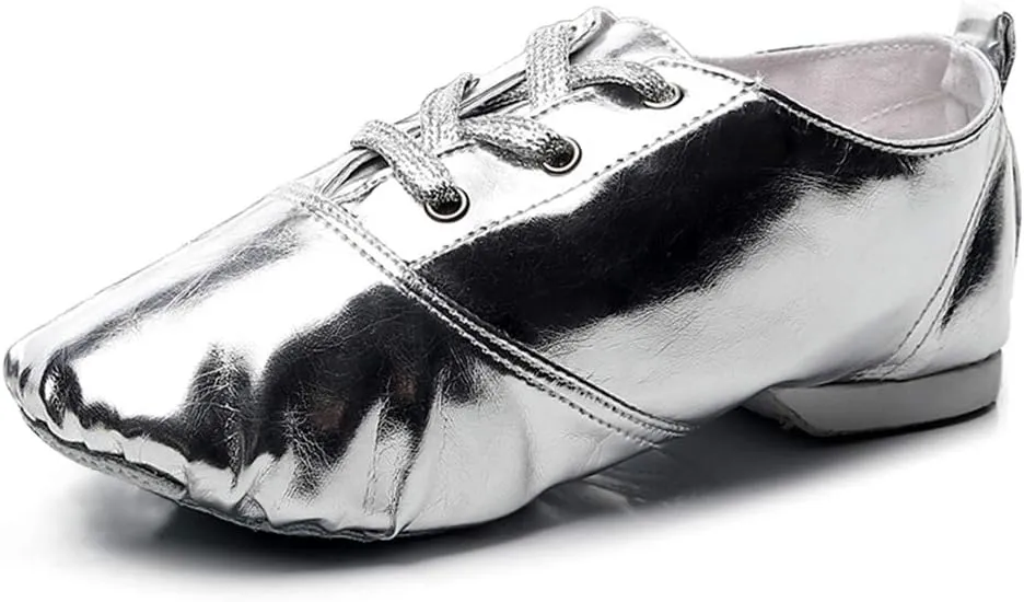 TINRYMX Jazz Shoes PU Leather Lace-up Elastic Slip On Split Sole Jazz Shoe for Women&Men Dance Shoes,Model TJ-Jazz