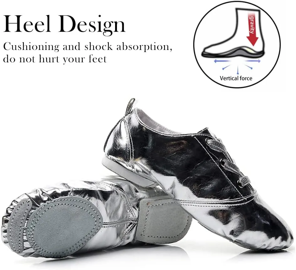 TINRYMX Jazz Shoes PU Leather Lace-up Elastic Slip On Split Sole Jazz Shoe for Women&Men Dance Shoes,Model TJ-Jazz