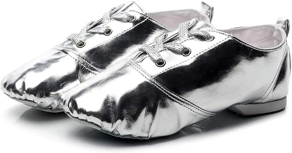 TINRYMX Jazz Shoes PU Leather Lace-up Elastic Slip On Split Sole Jazz Shoe for Women&Men Dance Shoes,Model TJ-Jazz