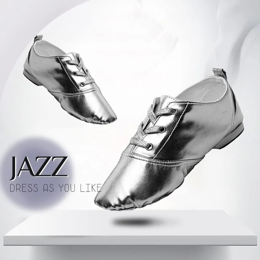 TINRYMX Jazz Shoes PU Leather Lace-up Elastic Slip On Split Sole Jazz Shoe for Women&Men Dance Shoes,Model TJ-Jazz