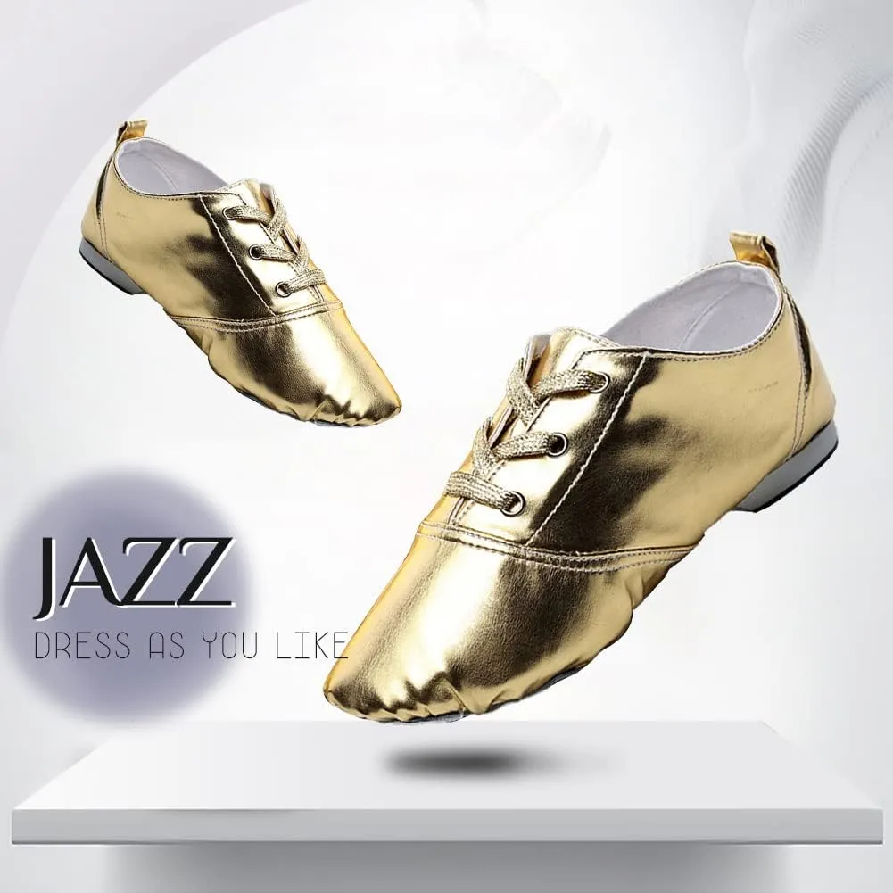 TINRYMX Jazz Shoes PU Leather Lace-up Elastic Slip On Split Sole Jazz Shoe for Women&Men Dance Shoes,Model TJ-Jazz