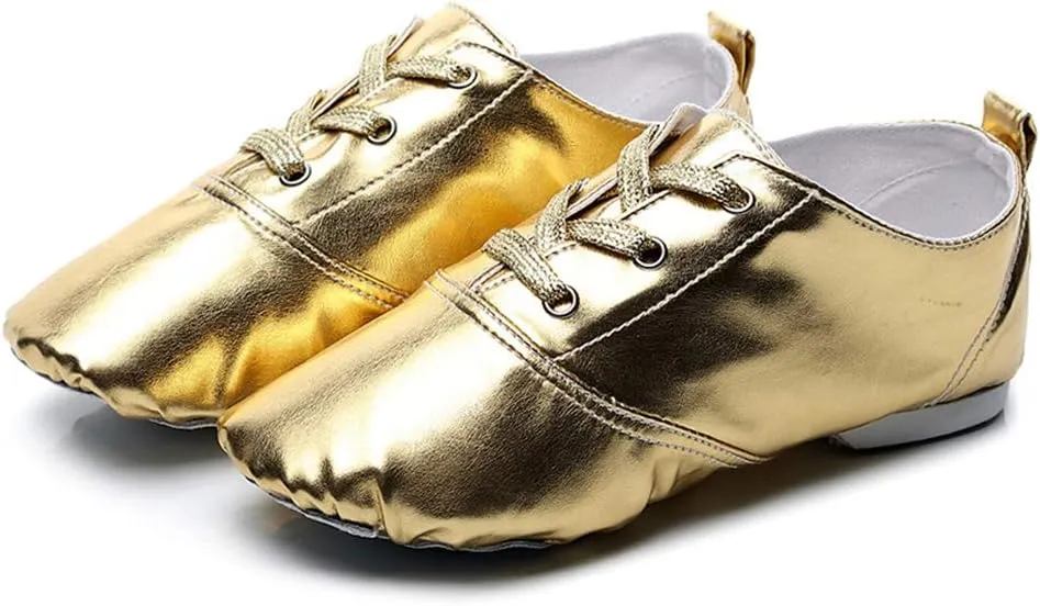 TINRYMX Jazz Shoes PU Leather Lace-up Elastic Slip On Split Sole Jazz Shoe for Women&Men Dance Shoes,Model TJ-Jazz
