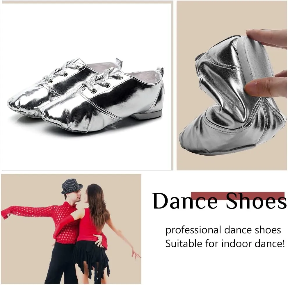 TINRYMX Jazz Shoes PU Leather Lace-up Elastic Slip On Split Sole Jazz Shoe for Women&Men Dance Shoes,Model TJ-Jazz
