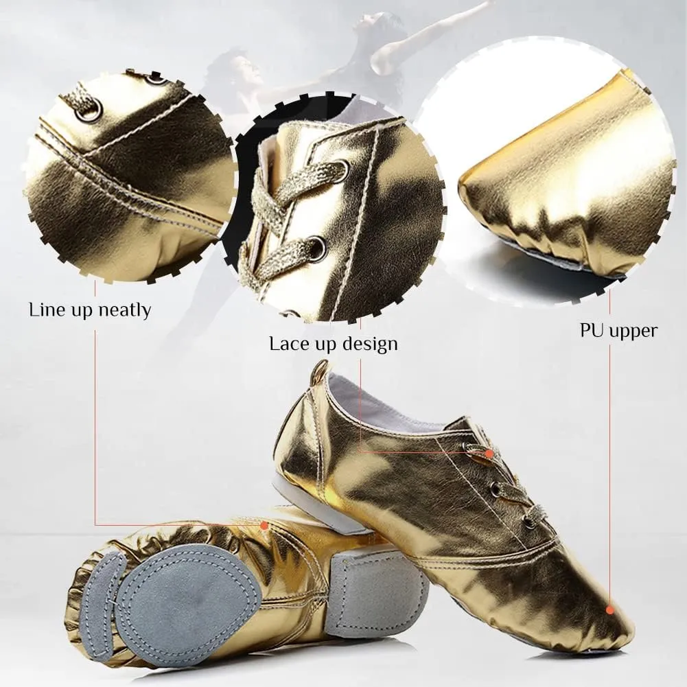 TINRYMX Jazz Shoes PU Leather Lace-up Elastic Slip On Split Sole Jazz Shoe for Women&Men Dance Shoes,Model TJ-Jazz