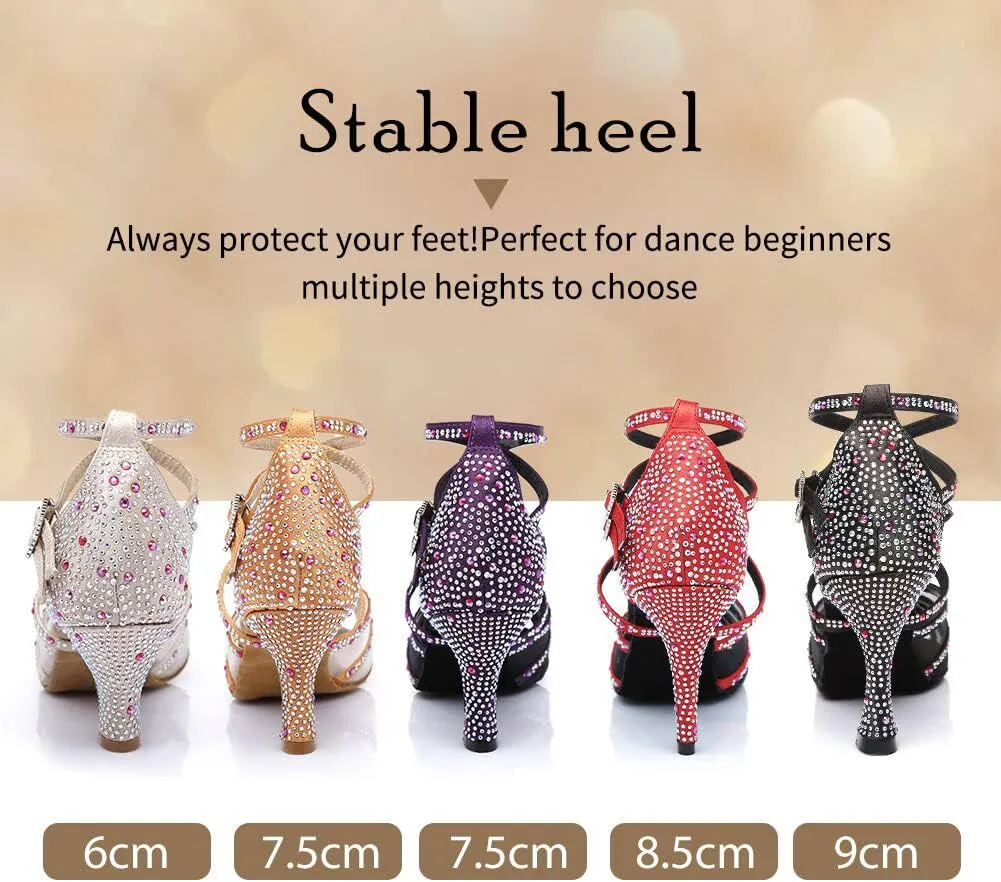 TINRYMX Latin Dance Shoes Women Rhinestones Tango Salsa Performance Ballroom Party Dance Shoes,Model-L373