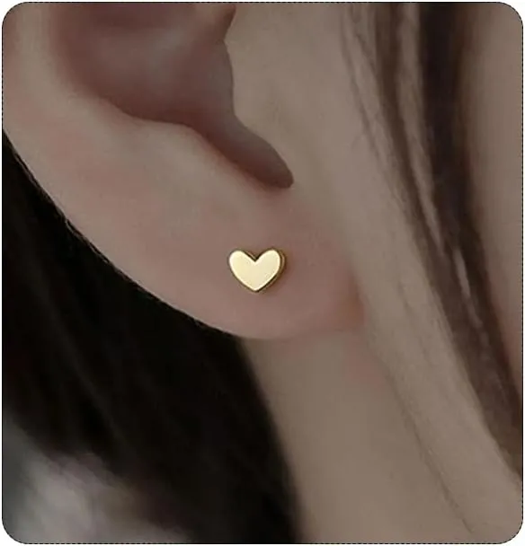 Tiny Mini Heart Earrings, Hypoallergenic Minimalist Little Earrings Studs, Cute Small Cartilage Tragus Stud Earrings for Women Gold