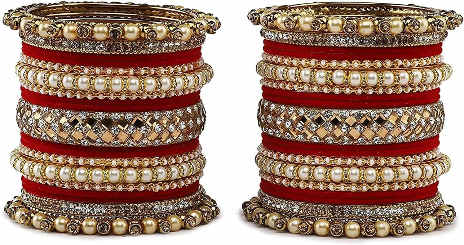 Traditional Heavy Rich Pearl stone work Antique stylish Festival Wear Bridal Bangles set (pack of 38) (RW)