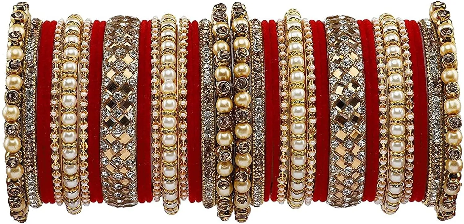 Traditional Heavy Rich Pearl stone work Antique stylish Festival Wear Bridal Bangles set (pack of 38) (RW)