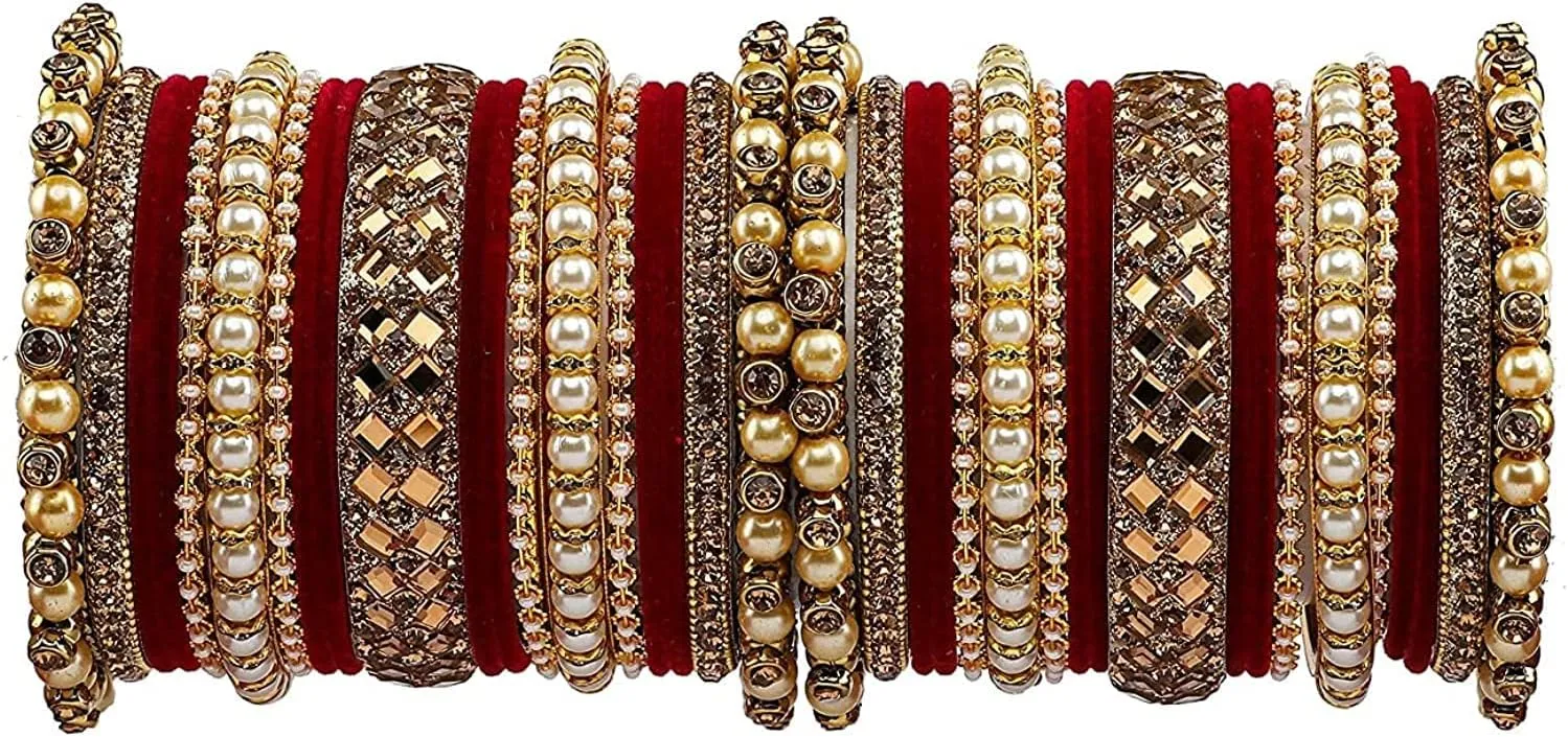 Traditional Heavy Rich Pearl stone work Antique stylish Festival Wear Bridal Bangles set (pack of 38) (Strb)