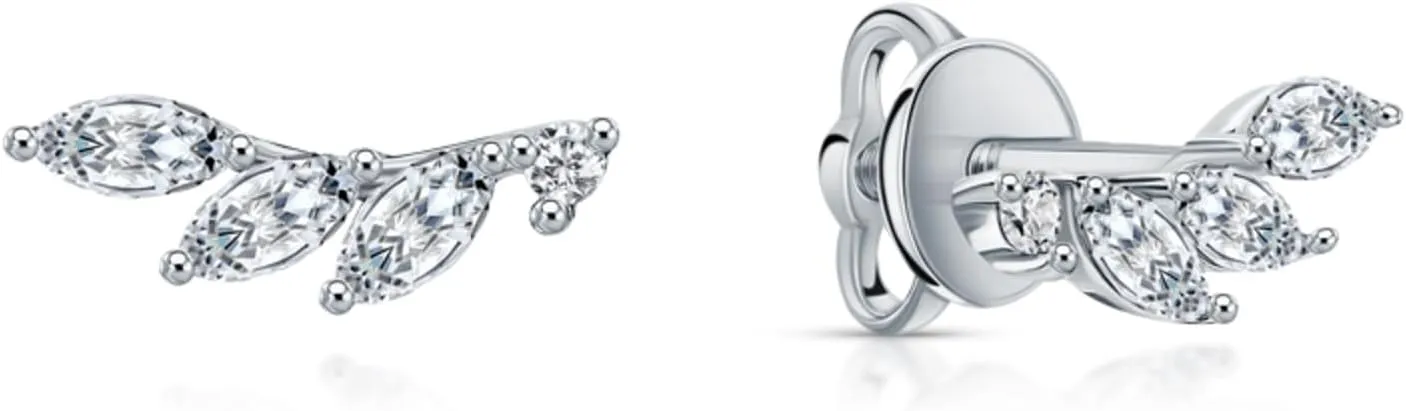Triple Marquise Diamond (0.34ct) Stud, Lotus Flower Stud Earrings, 14k Gold Cluster Helix Piercing, Marquise Leaf Shape, Wedding Gif.