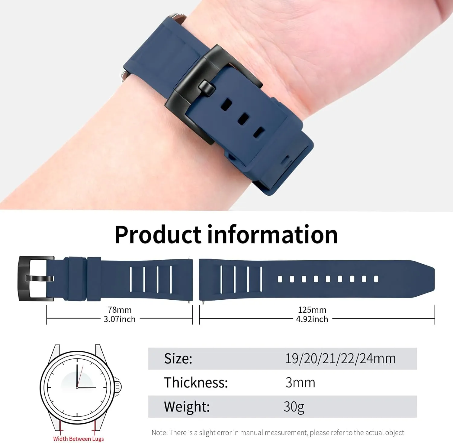 ULLCHRO Quick Release FKM Rubber Watch Bands Fluororubber Watch Band Replacement Strap for Men Women Soft Breathable Diving Strap with Black Buckle 19mm 20mm 21mm 22mm 24mm