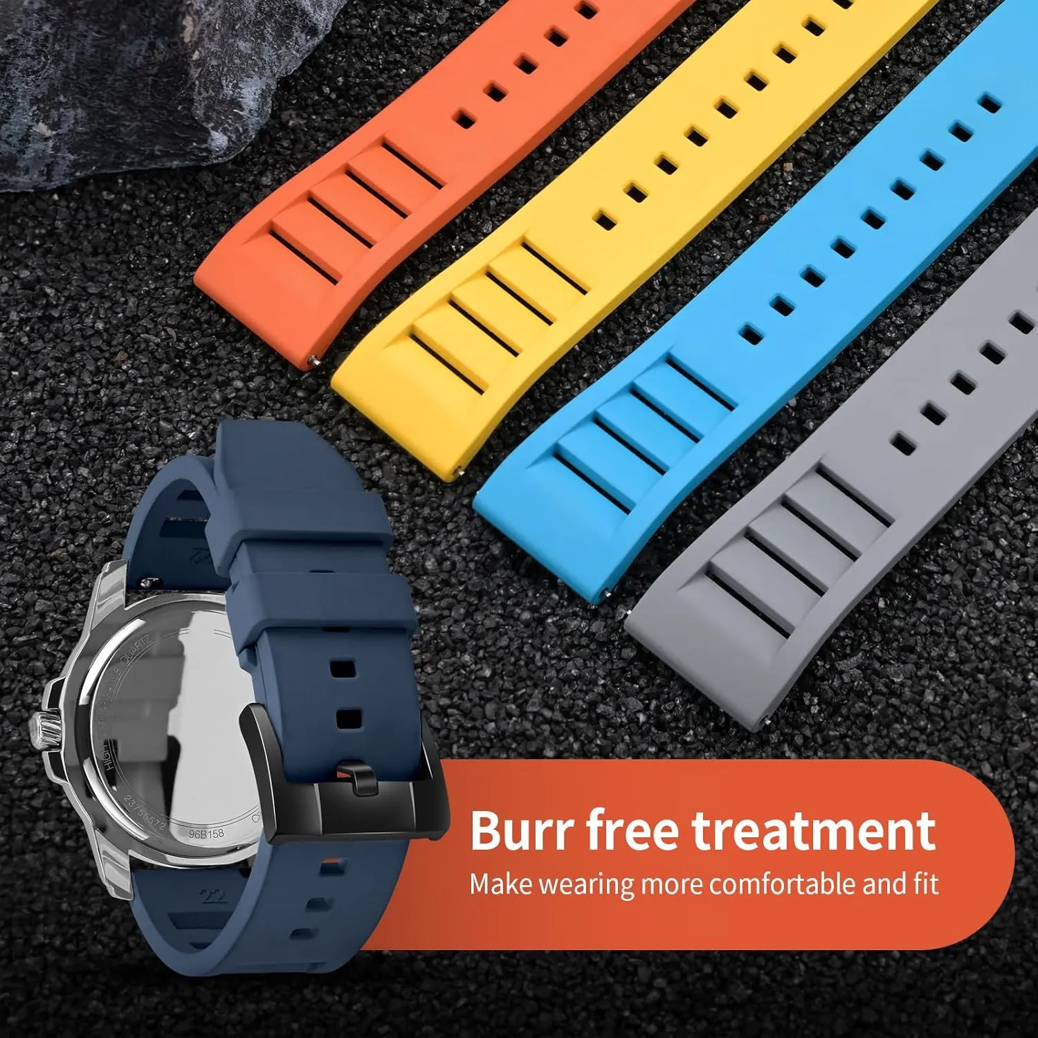 ULLCHRO Quick Release FKM Rubber Watch Bands Fluororubber Watch Band Replacement Strap for Men Women Soft Breathable Diving Strap with Black Buckle 19mm 20mm 21mm 22mm 24mm