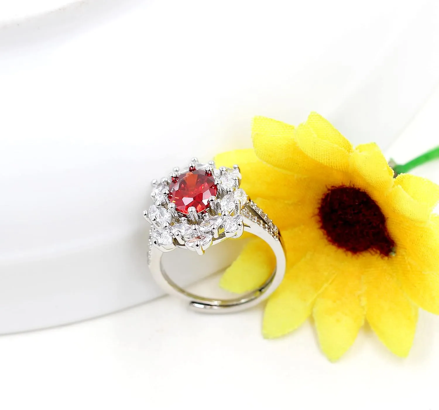 Uloveido Cubic Zirconia CZ Crystal Flower Ring for Women, Party Cocktail Floral Jewelry, Platinum Plated, Open Size