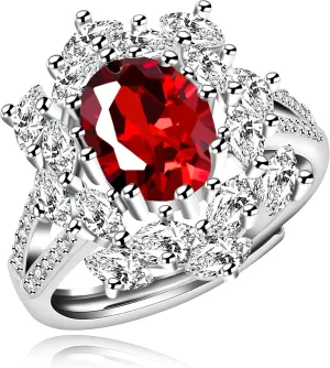 Uloveido Cubic Zirconia CZ Crystal Flower Ring for Women, Party Cocktail Floral Jewelry, Platinum Plated, Open Size