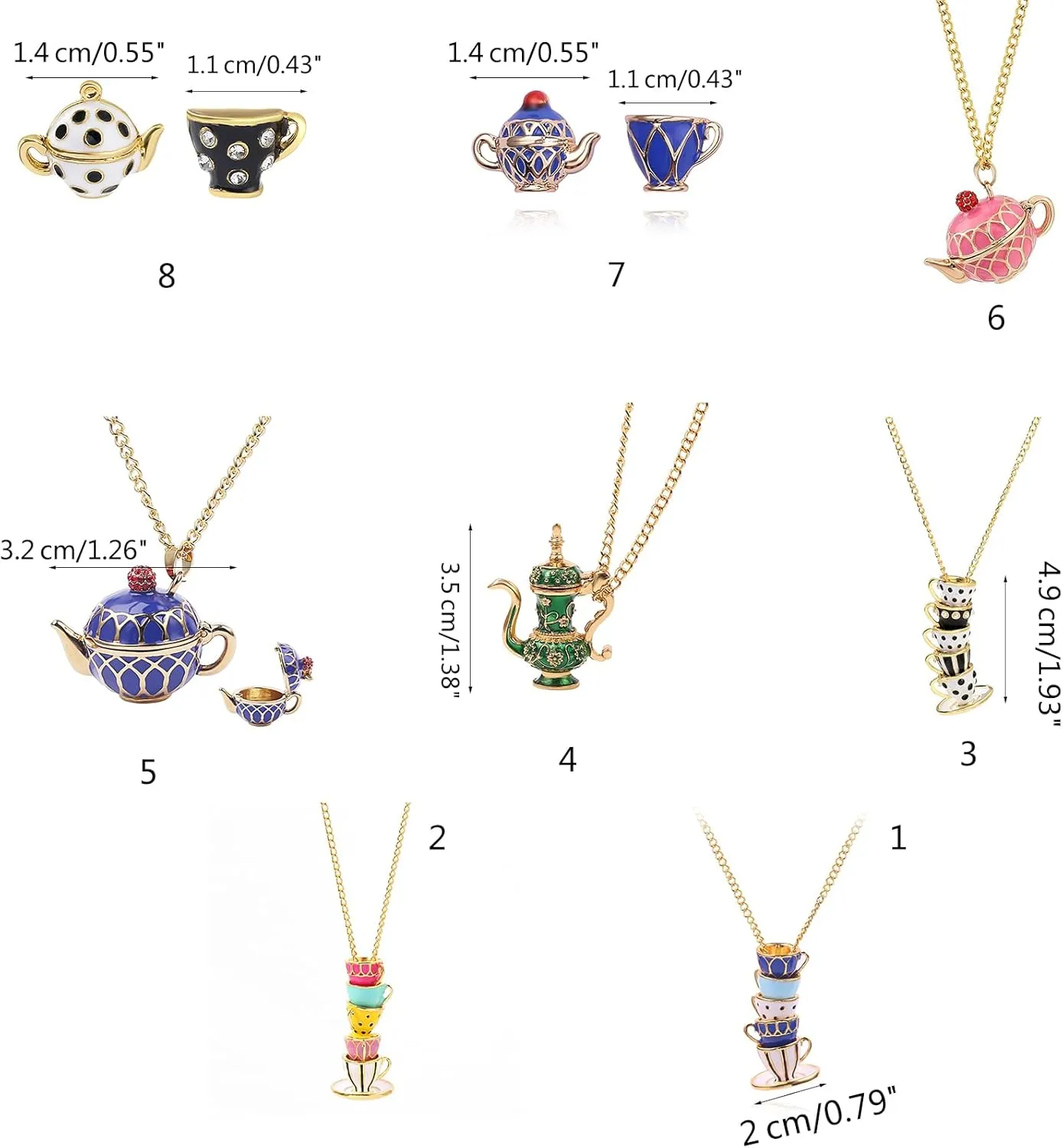 Unique Teapot Sweater Chain Necklace Pendant Necklace Teacup Studs Earring Alloy for Fashion Lover