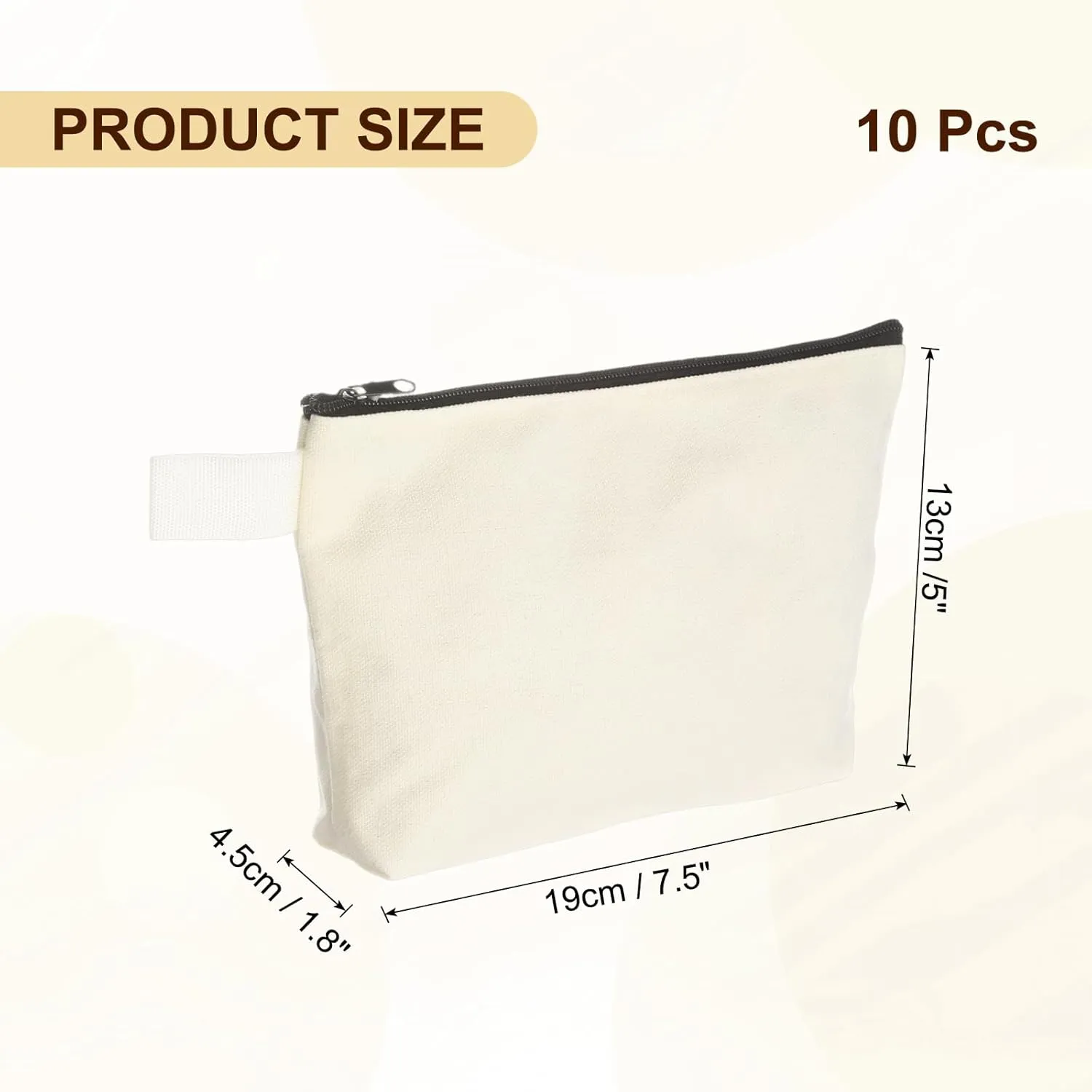 uxcell Canvas Makeup Bags, 10pcs Travel Cosmetic Bags Bulk, Multipurpose Plain Toiletry Zipper Pouches Blank DIY Craft Bags Pencil Bag for Women Teens, Beige(7.5 x 5 x 1.8inch)